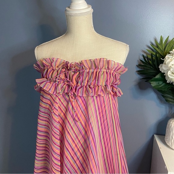 Albert Capraro Pink Striped 70s Strapless Maxi Dress - Picture 9 of 11